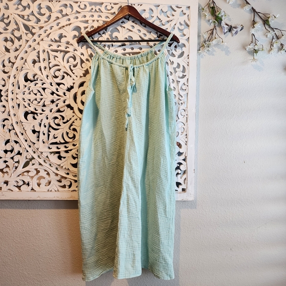 KONA SOL PASTEL GREEN 100% COTTON GAUZE MIDI SUNDRESS COVER-UP DRESS S/M - Picture 8 of 11